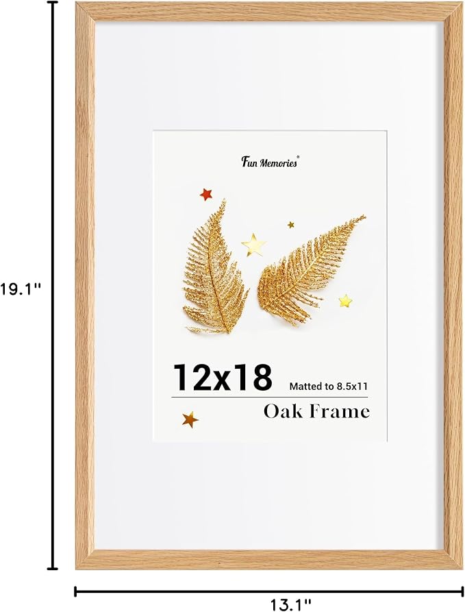 Fun Memories 12x18 Oak Picture Frame for Wall, 12x18 Frame with Matted to 8.5x11, Solid Wood Picture Frames for Wall Art Photo and Prints (Natural, 1 Pack)