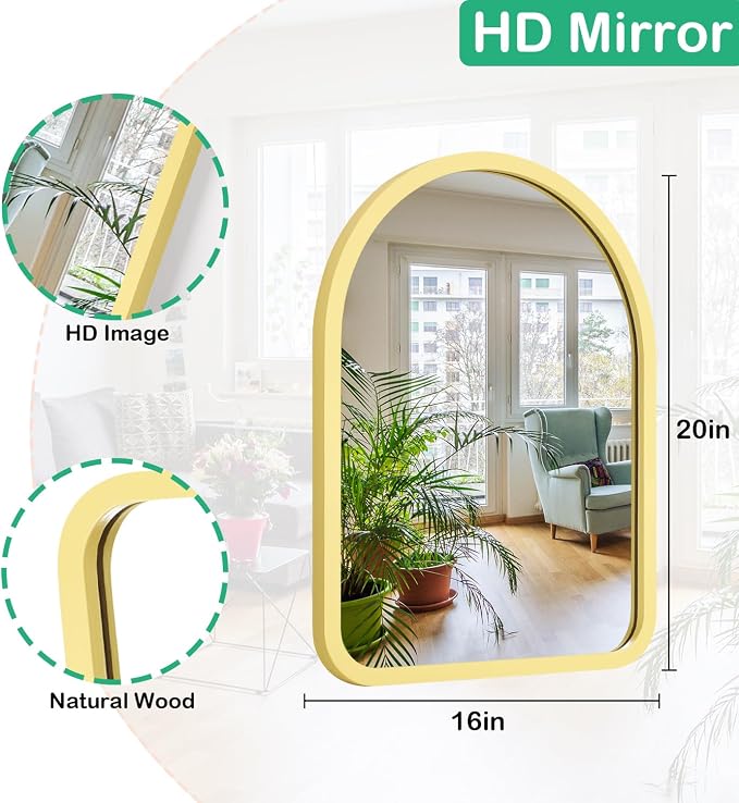 Arch Wood Mirror, Large 20"×16" with Frame Rustic Wall Mirror Arched Decorative Bathroom Farmhouse Bedroom Hanging Mirror Home Wall Decor