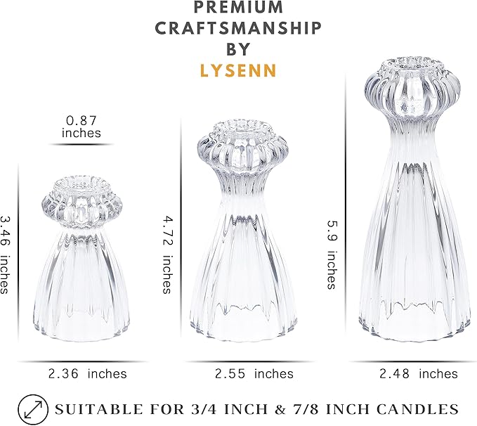 Lysenn Glass Candlestick Holders, Taper Candle Holders Set of 6, Smoke Gray
