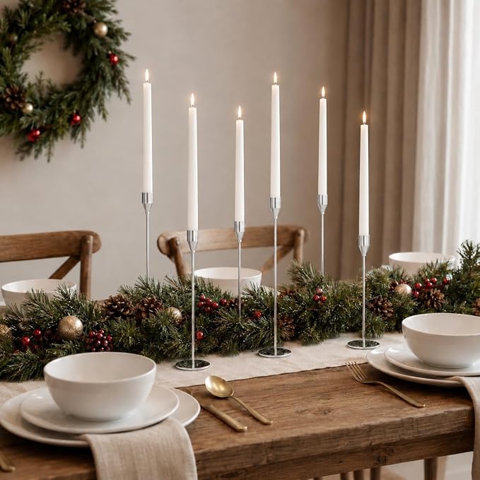 NLBTW 24 Pcs Silver Taper Candle Holder Bulks for Wedding Party Home Decor