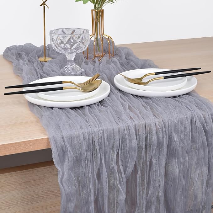 Gray Cheesecloth Table Runner Cheese Cloth Wedding Birthday Party Decor | 10Ft Summer Rustic Boho Gauze Farmhouse Bridal Baby Shower Holiday Dining Tea Party Home Table Decorations 4 Pack