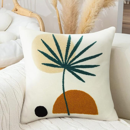 Merrycolor Boho Pillow Covers 20x20 Tufted Mid Century Modern Throw Pillow Covers Abstract Leaf Pillow Cover Bohemian Aesthetic Boho Pillows Decorative large Pillows for Couch Bed Sofa Living Room 1PC