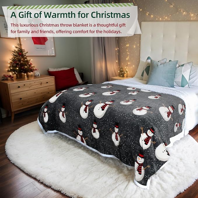 Catalonia Snowman Blanket, Holiday Theme Sherpa Fleece Throw, Blanket for Couch and Bed, Christmas Blanket | Super Soft, Comfy, Cozy, Fluffy, Warm | 60x80 inch, Grey