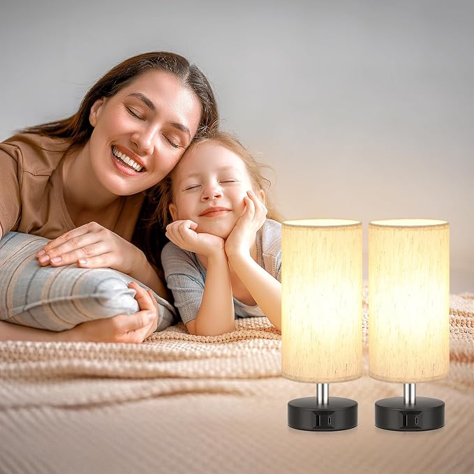 Small Table Lamps for Bedroom set of 2 - Touch Lamps with 3 Way Dimmable