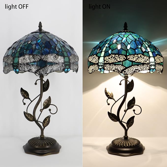 Tiffany Table Lamp Stained Glass Bedside Reading Light W12H19 inch