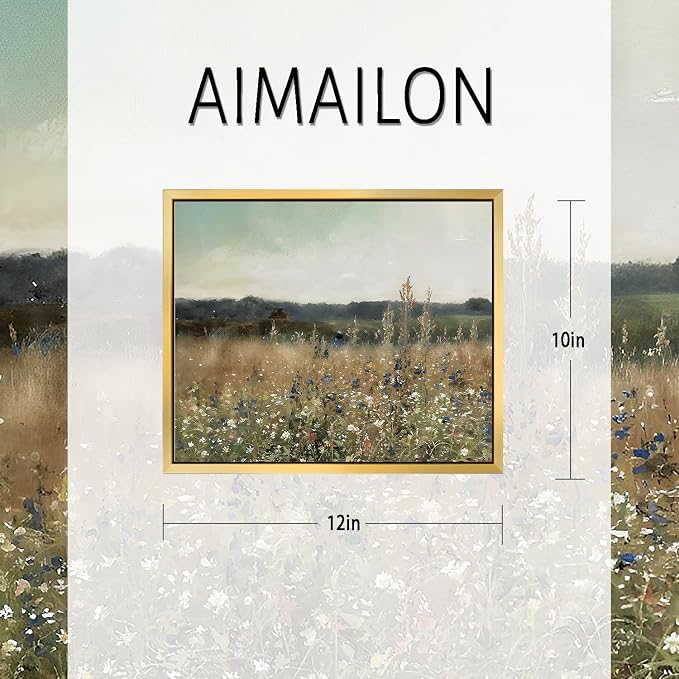 AIMAILON Framework Wildflower and Plant Patterns, Rural Landscape Art 10x12 | golden frame decorative painting, home decoration wall art, easy to hang