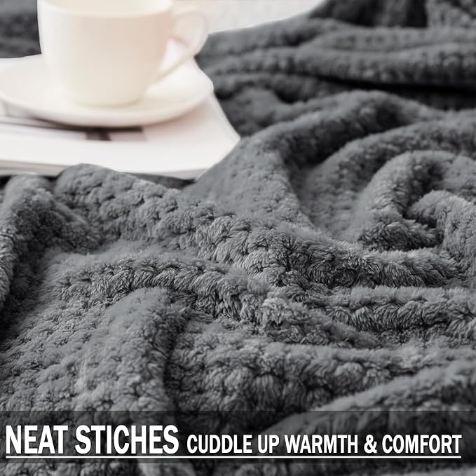 Exclusivo Mezcla Large Waffle Fleece Throw Blanket for Couch, Gray | Lightweight Soft Blanket for Sofa, Bed, Living Room, Plush Fluffy Throw for Home Decor, Travel, All Season, 50x70 Inches