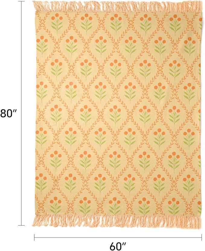 100% Cotton Boho Throw Blanket for Home Decor – Classic Farmhouse Quilt Bedding, Muslin Blankets for Adults, Vintage Woven Decorative Blanket for Couch, Bed Layering Use, Vintage Floral, 60"x80"