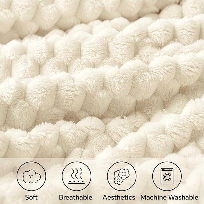 BEDELITE Cream Twin Blanket for Couch, Soft Cozy Gifts for Women, 60 * 80 | 3D Jacquard Decorative Fleece Blanket, Super Soft Plush Throws, Cute Birthday Gift for Women & Men, Suitable for All Seasons