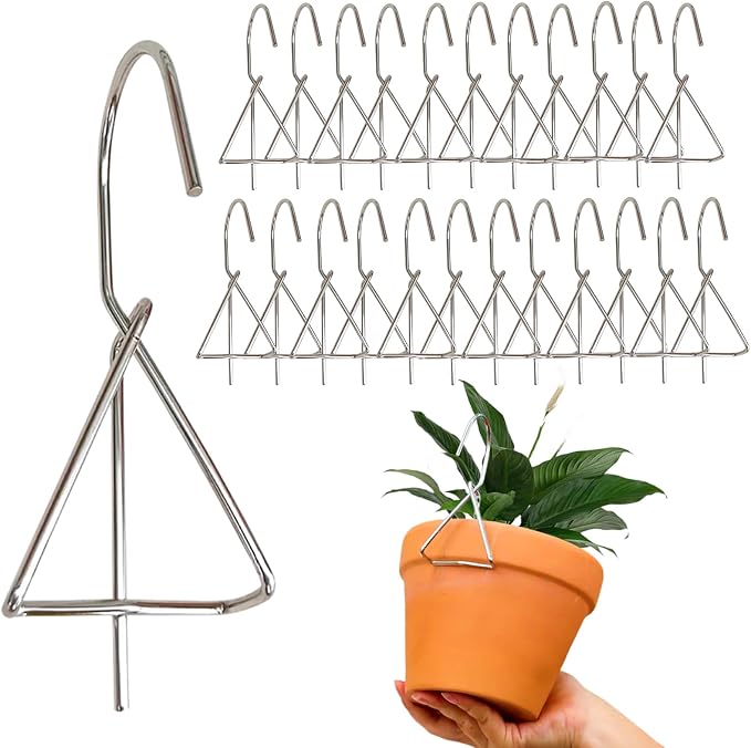 24 Pack Flower Pot Holder, Terracotta Pot Clips for Clay Pot, Plant Hanger Hook, Stainless Steel Pot Hangers, Wall Mounted Plant Holder for Indoor and Outdoor Plants(Back Hook)
