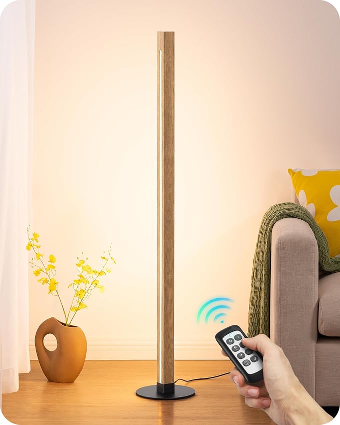 EDISHINE Wooden LED Floor Lamp with Remote, Dual Lighting, 7CCT & Dimmable