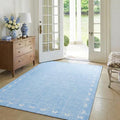 COZYLOOM 4x6 Bow Printed Washable Rug for Entryway Indoor, Modern Bordered Living Room Rug with Non Slip Backing, Stain Resistant Non Shedding Solid Color Area Rugs for Bedroom, Dining Room, Blue