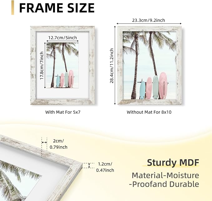YESKAY 8x10 Picture Frame Set of 9, Display Pictures 5x7 with Mat or 8 x 10 Without Mat, Multi Photo Frames for Wall Mounting or Table Top Display, Distressed White