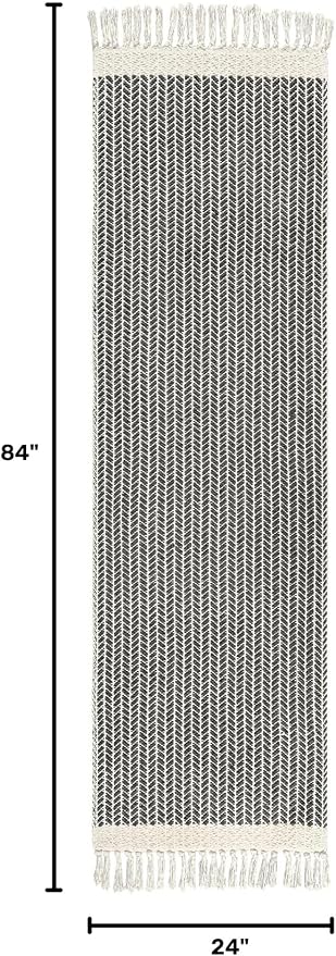 Lahome Boho Bathroom Runner Rug, 2x7 Washable Rugs for Hallway Kitchen | Woven Cotton Grey Bath Mats with Tassels, Farmhouse Decor Non Shedding Lightweight Carpet for Bedroom Laundry Room Entryway