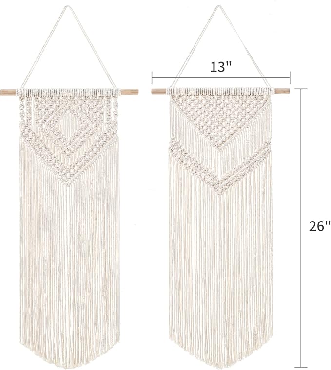 Dahey 2Pcs Macrame Wall Hanging Boho Tapestry Wall Art Bedroom Decor,Medium