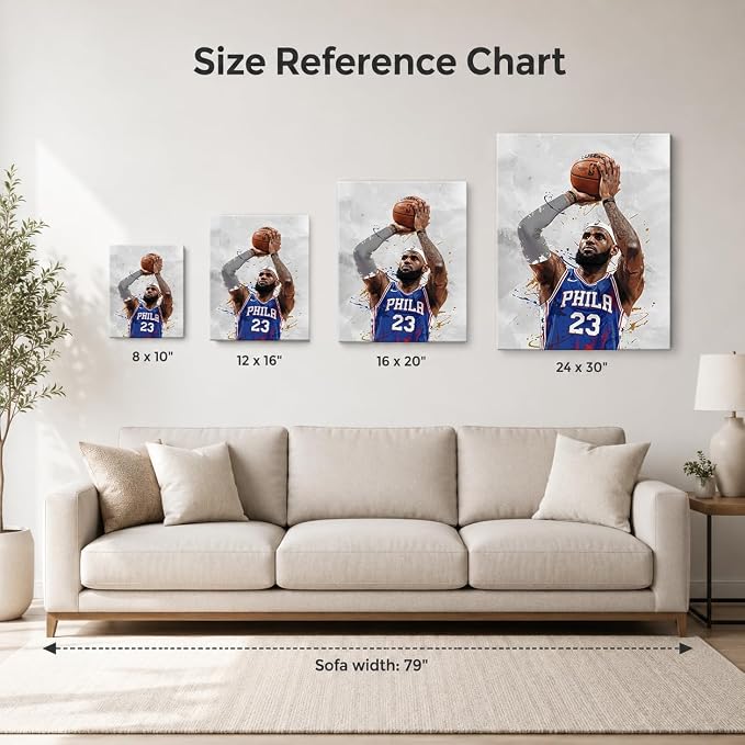 LeBron James Basketball Canvas Wall Art, Sports Player Poster, 24x30 Inch | Abstract splash ink athletic artwork, motivational sports wall decor for teen boys room, bedroom, living room, gym or office