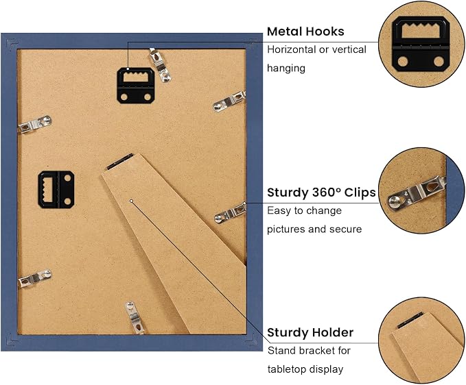 YESKAY 8x10 Picture Frame Set of 9, Display Pictures 5x7 with Mat or 8 x 10 Without Mat, Multi Photo Frames for Wall Mounting or Table Top Display, Blue