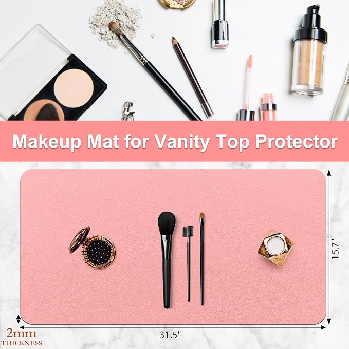 Makeup Mat for Vanity - Waterproof | Oil-Proof | Dust-Resistant | Soft and Comfortable Desk Protection, Ideal for Makeup Tables and Workbenches (15.7"X31.5", Pink)