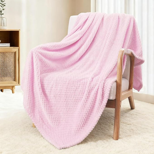 Exclusivo Mezcla Large Waffle Fleece Throw Blanket for Couch, Light Pink | Lightweight Soft Blanket for Sofa, Bed, Living Room, Plush Fluffy Throw for Home Decor, Travel, All Season, 50x70 Inches