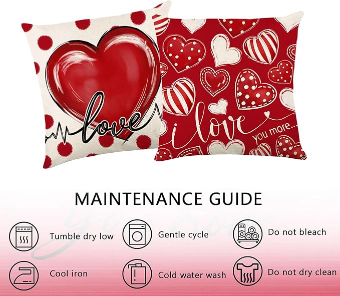 ONFAON Valentines Day Decorations- Throw Pillow Covers 18x18 in Set of 4，Love Heart Pillow Covers Farmhouse Valentines Day Decor for Couch Home Outdoor