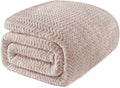 Exclusivo Mezcla Soft Fleece Blanket Queen Size for Bed, Sofa, Camel | 90"x90" Breathable Lightweight Flannel Blanket for Summer, Plush Cozy Jacquard Wave for Home Decor
