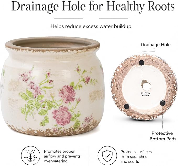 Dosayes Vintage Plant Pot, Pink, 6.29 inch Ceramic Flower Pot