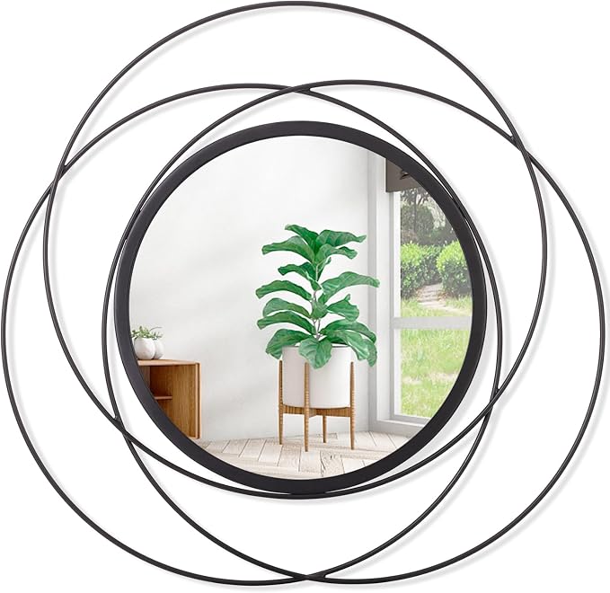 Mirrors Wall Decor Iron Frame Round Art Wall Mirrors Home Decoration Hanging Mirrors for Living Room Bedroom Bathroom Entryway Black 16"