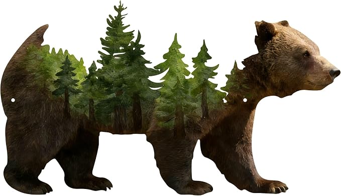 Resama Metal Wall Art Forest Modern Pine Tree Animal Bear Rustic Art Decor | Wilderness Decoration Mountain Ornaments for Living Room Bedroom Indoor and Outdoor Supplies(Colorful)