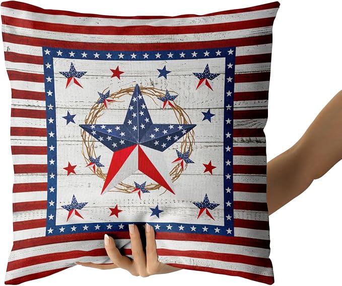 Giwawa 20"x20" Patriotic Stars Pillow Covers 4th of July Star Wreath Decorative Throw Pillow Cases Set of 2 Independence Day Cotton Cushion Covers for Sofa Couch Indoor Outdoor Holiday