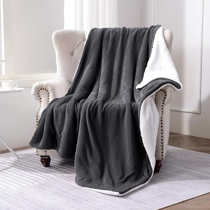 SOCHOW Sherpa Fleece Throw Blanket, Reversible Super Soft Luxurious Plush Blanket Throw Size, Dark Grey, 50"x60" | Reversible Super Soft Luxurious Plush Blanket Throw Size