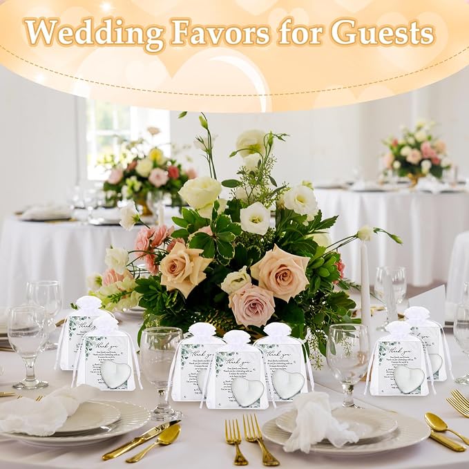Threlaco 50 Sets Wedding Favors for Guests Bulk Mini Heart Shaped Candles Wedding Party Favors for Guests with Thank You Cards and Organza Bags Bridal Shower Party Souvenir Candle Gifts