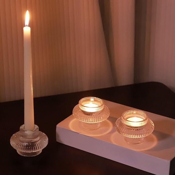 VOHO Dual Sized Candlestick Holders Set of 6, Clear Candle Sticks Holder