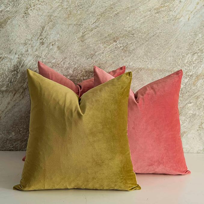 Coral Decorative Velvet Throw Pillow Covers 16x16 inch Set of 2 with Zipper Luxury Soft Solid Square Cushion Covers Case for Sofa Couch Bed Living Room