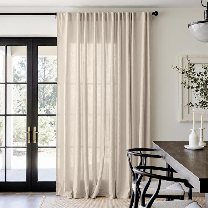 jinchan Linen Curtains Light Filtering Back Tab 100x96 Inch 1 Panel | Semi Sheer Curtains 96 inch length for Bedroom Living Room, Modern Farmhouse Drapes with Rod Pocket, Natural Boho Curtains