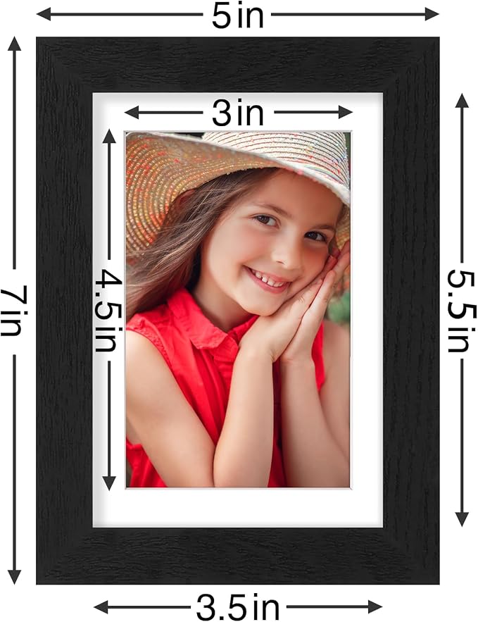 Vittanly 4x6 Picture Frames Set of 9 for Wall or Tabletop Display, Black | Display Pictures 3.5x5 with Mat or 4x6 without Mat, Small Photo Frames, Engineered Wood with Shatter Resistant Plexiglass