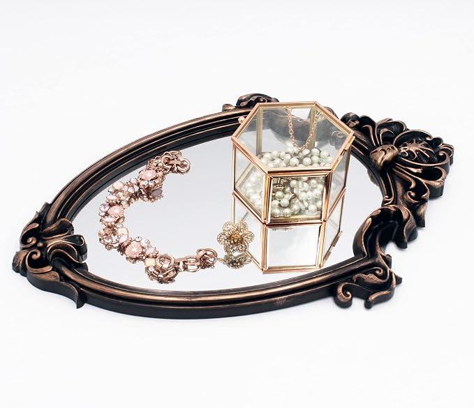 Eaoundm 16.5 x 11.5inch Mirror Shield Shape Plastic Frame (Vintage Gold) | antique mirror
