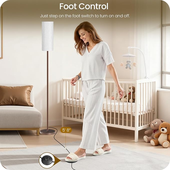 Dimmable Floor Lamps for Living Room with Remote and Foot Switch, 64.4” Modern Standing Tall Lamp, Corner Lamp for Bedroom, Office, Bulb Included, 3000K-6500K, Beige and Brown VW06LD05W1