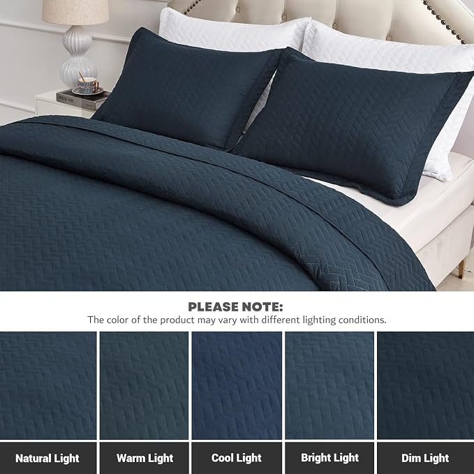 Maple&Stone Navy Quilt Set Twin/Twin XL, Extra Long Bedspread | Breathable Coverlet with Chevron Pattern, All-Season Dorm Bed Cover Set Bedding Decor 2 Piece