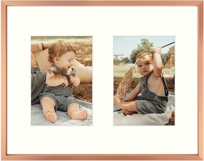 Golden State Art 11x14 Collage Frame for 2 5x7 Photos Rose Gold 1 Pack