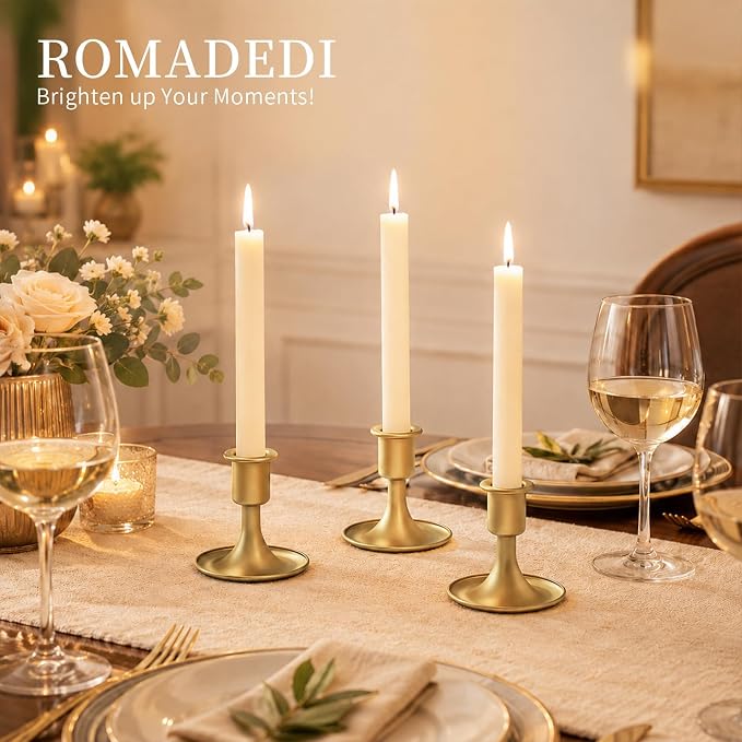 Candlestick Holders Taper Candle Holders, Romadedi Gold Candle Stick Candle Holder for Table Centerpiece, Wedding Reception, Festive Christmas Mantel Decoration or Home Decor, Set of 24 | for Standard Candlestick, Festive Table Centerpiece, Vintage Hom...
