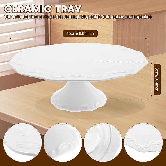 10 inch Ceramic Cake Stand, Decorative Cupcake Pedestal Stand, White Round Dessert Display Plates for Donuts Snacks and Cookies, Baby Shower, Birthday, Wedding Party Decor