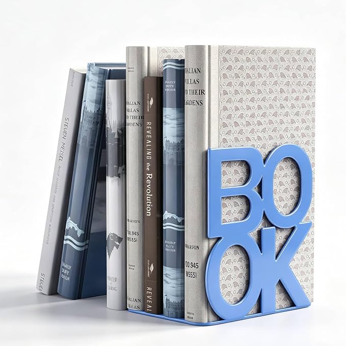 Book Ends Blue Metal BookEnds for Bookrack Desk,Books