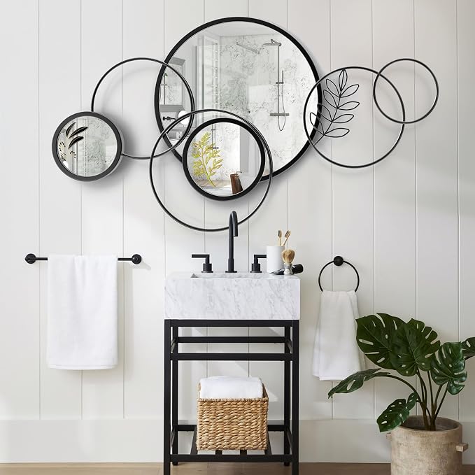 Wall Mirror Decorative, Round Decorative Mirror, Large Decor Metal Wall Art | 45''x25.5'' Print Mirror for Entryway, Living Room, Bedroom, Dining Room Kitchen Decor