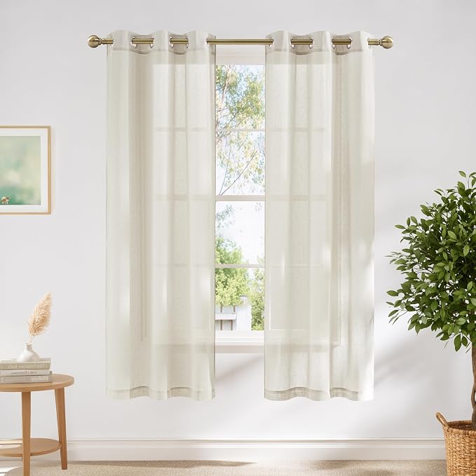 NICETOWN Linen Blend Semi Sheer Farmhouse Curtains 72 inches Long, Grommet Bedroom Window Treatments Privacy with Light Filtering Drapes for Bedroom, Natural, W36 x L72, 2 Panels