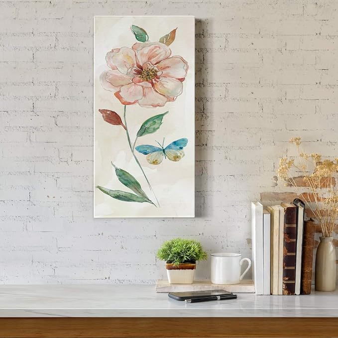 Renditions Gallery Canvas Floral Wall Art Modern Paintings Decorations Rose Red Wash Romantic Canvas Glam Botanical Wall Hanging Artwork Prints for Bedroom Office Kitchen - 8"x16" LT43