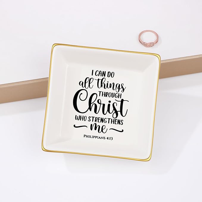 JoycuFF Inspirational Christian Gifts for Women Friends Faith Ring Dish