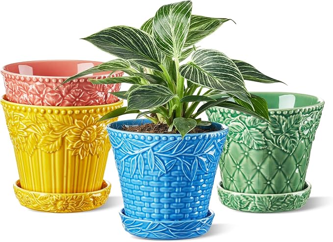 Metahom 5.8 Inch Ceramic Plant Pots, Flower Pots Set of 4, Assorted Colors
