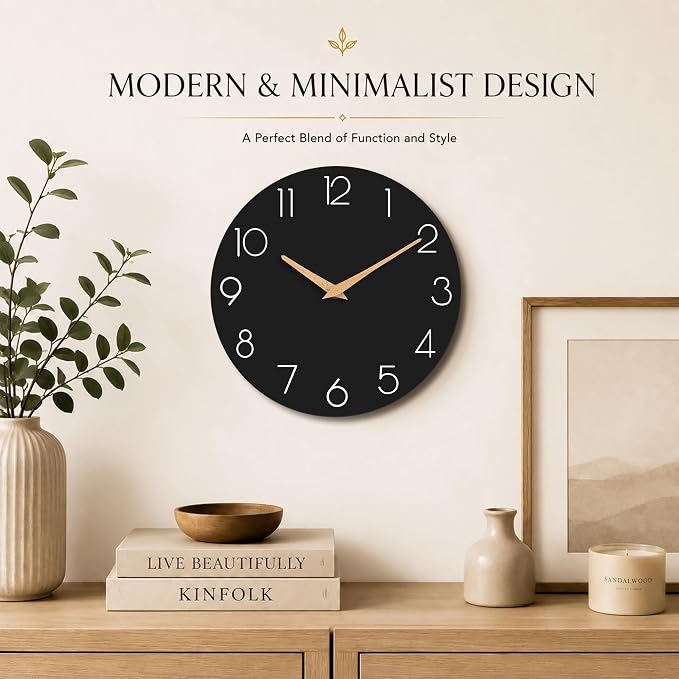 cicininc 8 Inch Battery Operated Wall Clock, Silent Analog, Black | Kitchen | Office | Bedroom | Bathroom | Small Size | Easy-to-read Numbers
