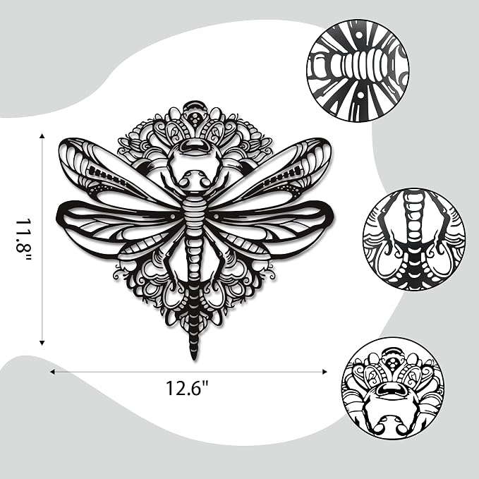 Rajukit Floral Dragonfly Metal Wall Art for Patio Garden | Elegant indoor outdoor decor weather resistant accent details perfect for patio garden living room premium dragonfly hanging