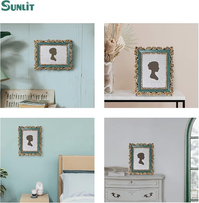 Sunlit Vintage Picture Frame 5x7 Inch, Luxury Antique Photo Frames with Glass Front, Photo Display, Tabletop Wall Hanging, Gift Ideas, Dark Green and Bronze Gold